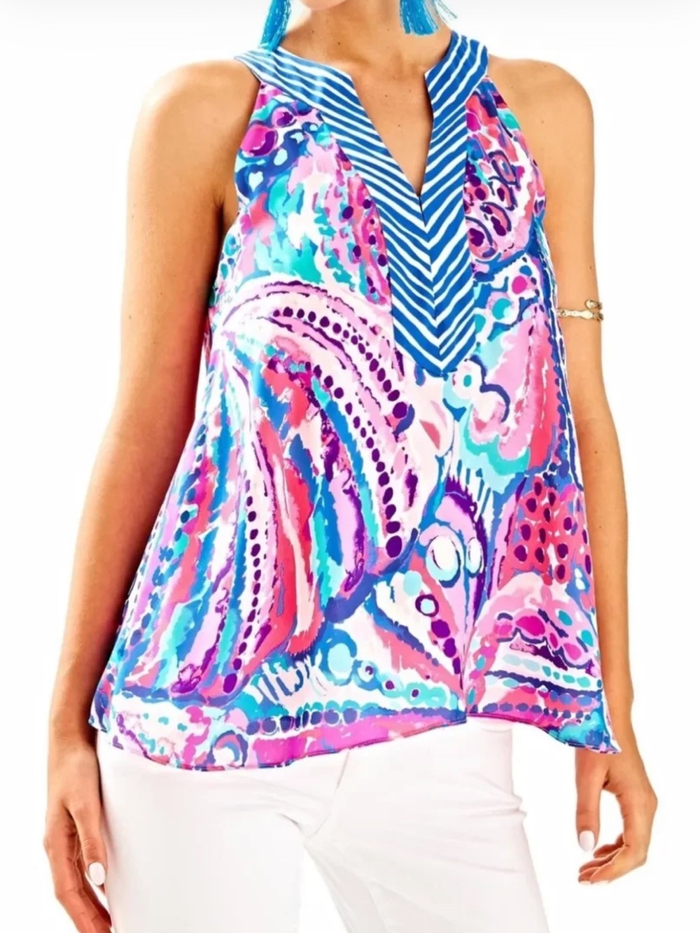 Lilly Pulitzer Achelle Tank Top Blouse in Colony Coral Shell XS